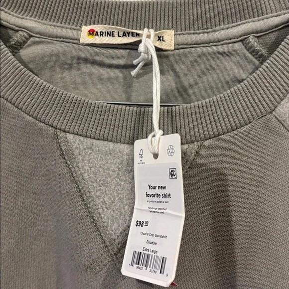 NEW Marine Layer Womens Cloud 9 Crop Crewneck Sweatshirt XL - Picture 4 of 6